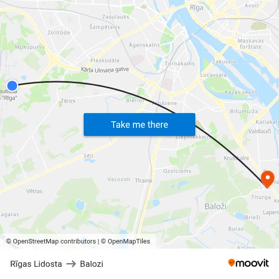 Rīgas Lidosta to Balozi map