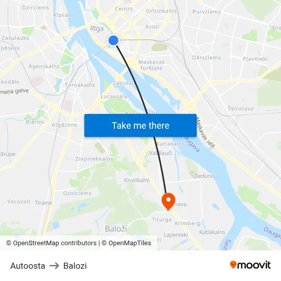 Autoosta to Balozi map