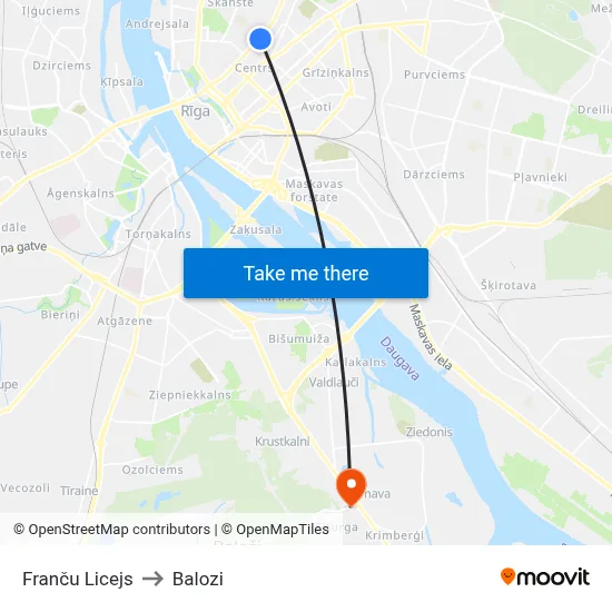 Franču Licejs to Balozi map