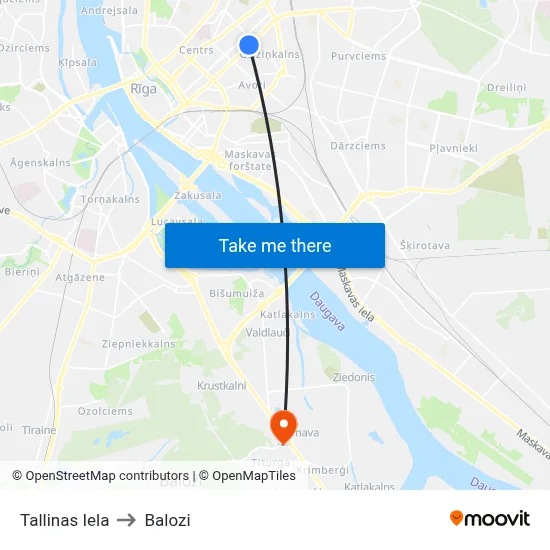 Tallinas Iela to Balozi map