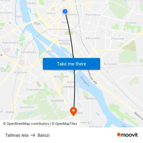 Tallinas Iela to Balozi map