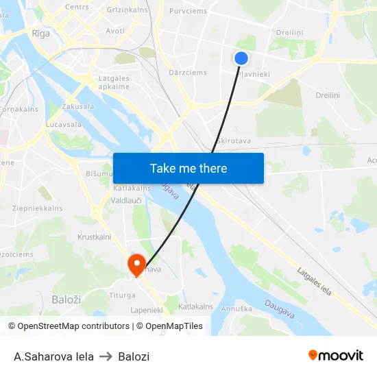 A.Saharova Iela to Balozi map