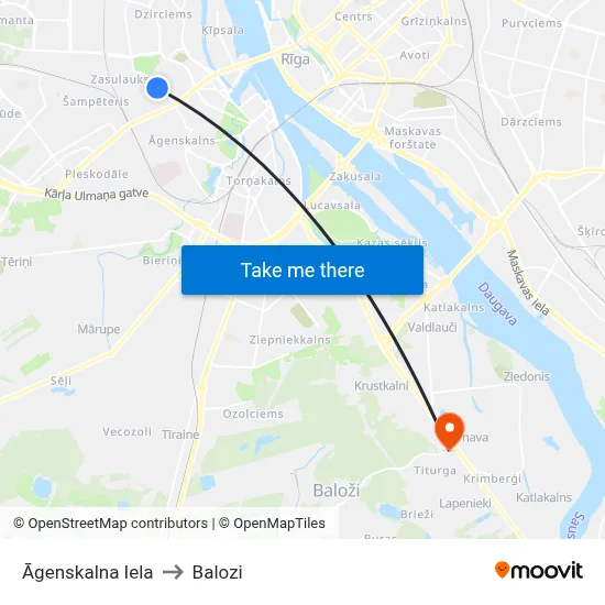 Āgenskalna Iela to Balozi map