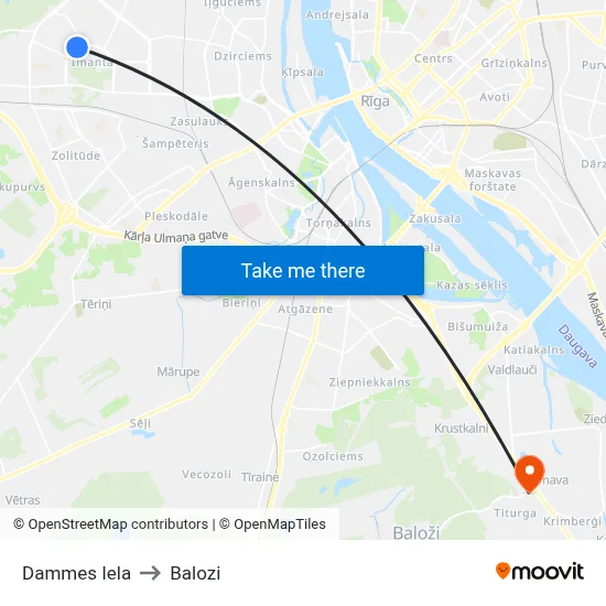 Dammes Iela to Balozi map