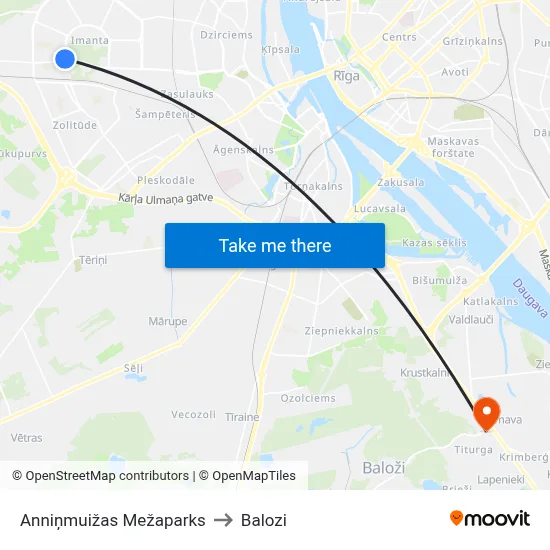 Anniņmuižas Mežaparks to Balozi map