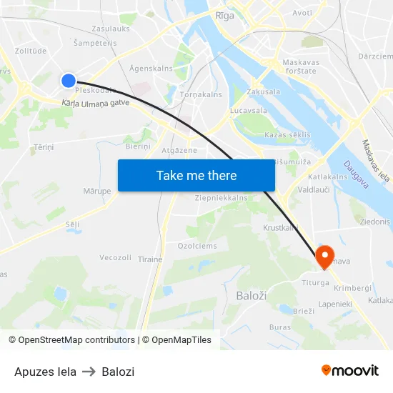 Apuzes Iela to Balozi map
