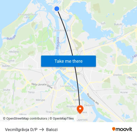 Vecmīlgrāvja D/P to Balozi map