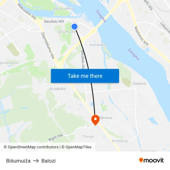 Bišumuiža to Balozi map