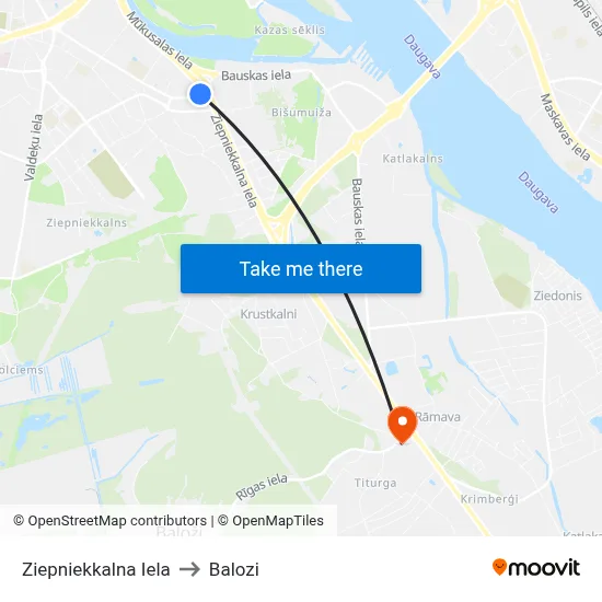 Ziepniekkalna Iela to Balozi map