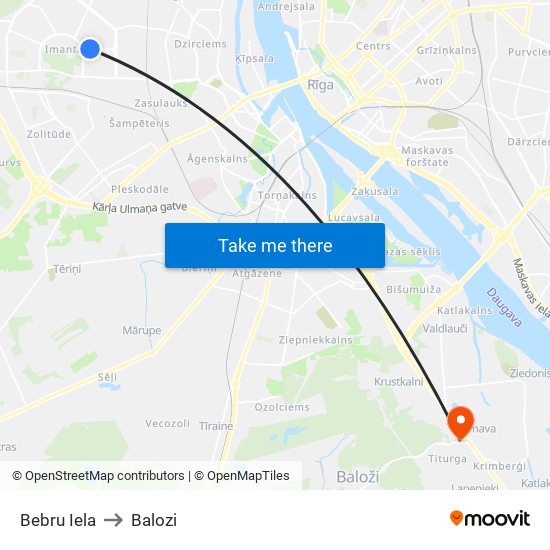 Imantas Iela to Balozi map