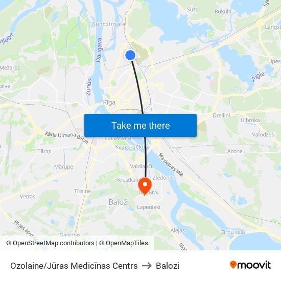 Ozolaine/Jūras Medicīnas Centrs to Balozi map
