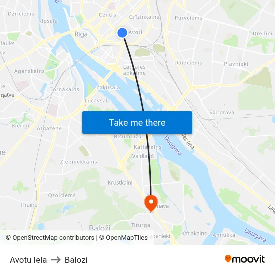 Avotu Iela to Balozi map