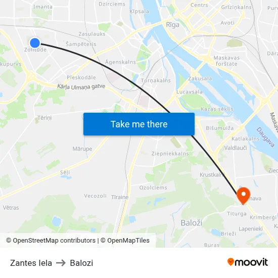 Zantes Iela to Balozi map
