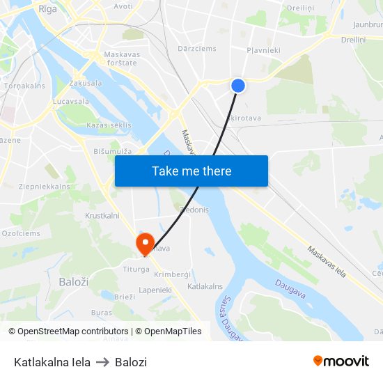 Katlakalna Iela to Balozi map