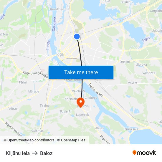 Klijānu Iela to Balozi map