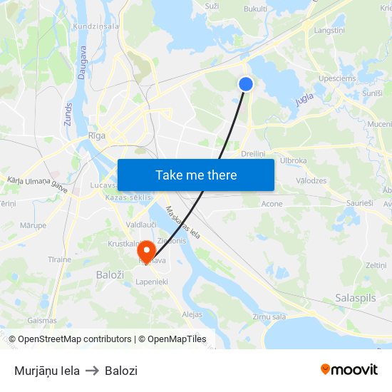 Murjāņu Iela to Balozi map