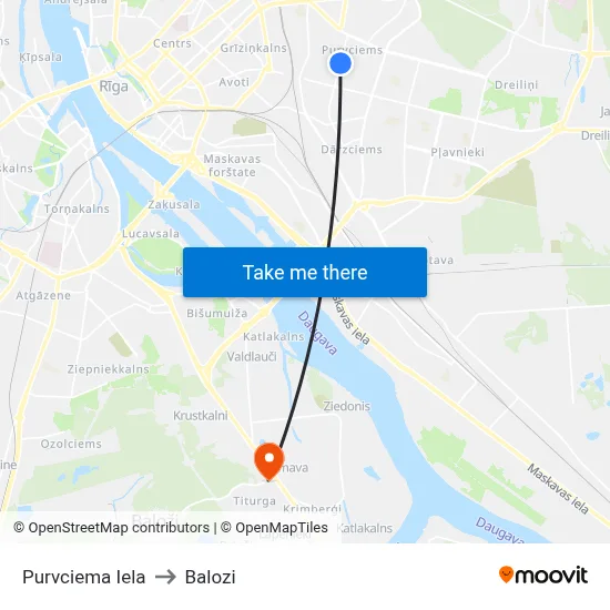 Purvciema Iela to Balozi map