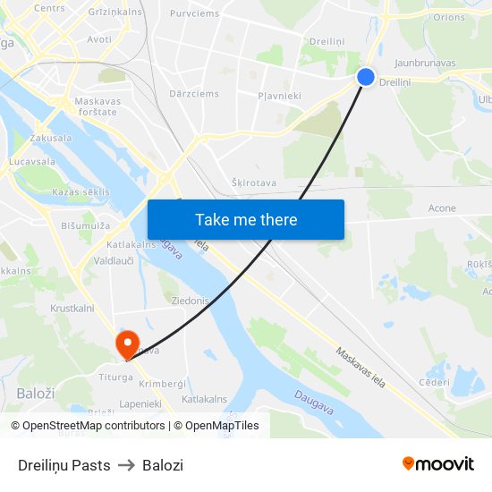 Dreiliņu Pasts to Balozi map