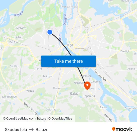 Skodas Iela to Balozi map