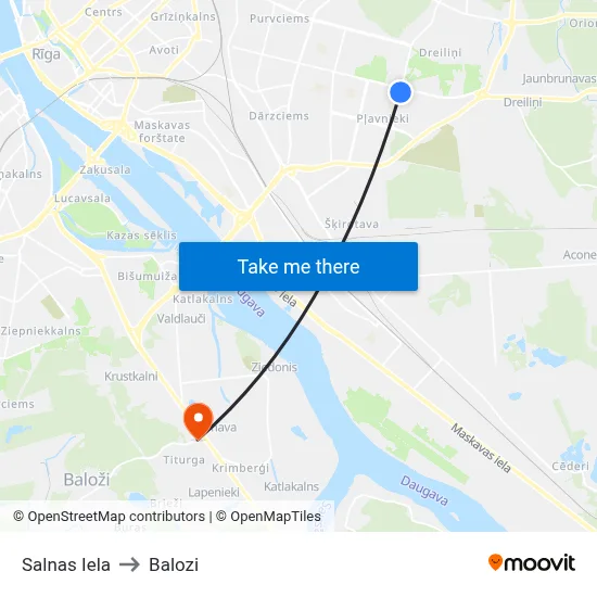 Salnas Iela to Balozi map