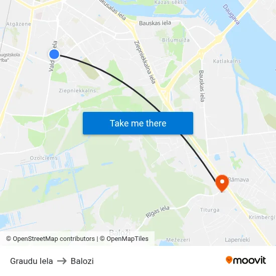 Graudu Iela to Balozi map