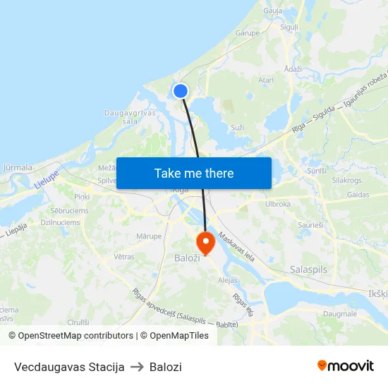 Vecdaugavas Stacija to Balozi map