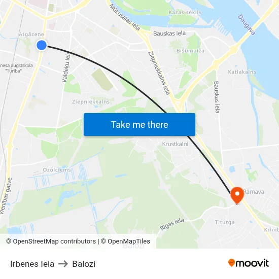 Irbenes Iela to Balozi map