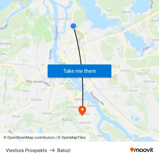 Viestura Prospekts to Balozi map