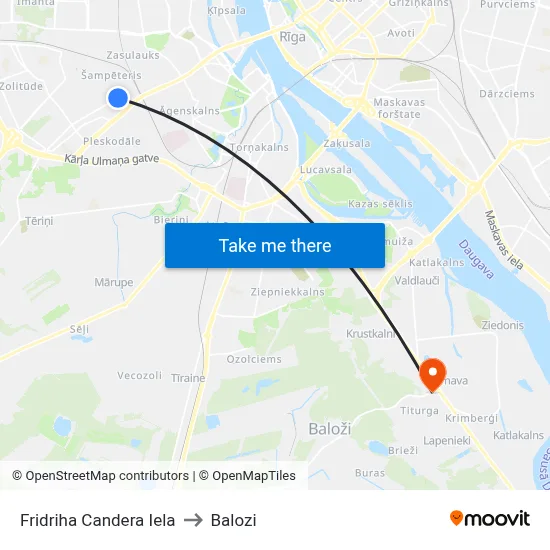 Fridriha Candera Iela to Balozi map