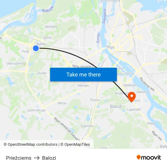 Priežciems to Balozi map