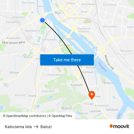 Kalnciema Iela to Balozi map