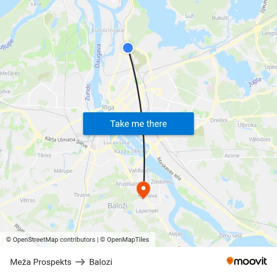 Meža Prospekts to Balozi map
