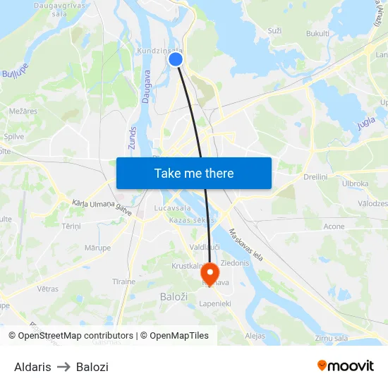 Aldaris to Balozi map