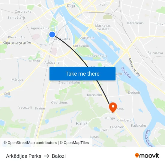 Arkādijas Parks to Balozi map