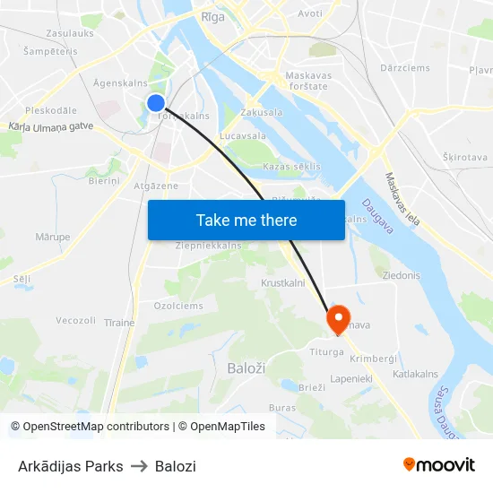 Arkādijas Parks to Balozi map