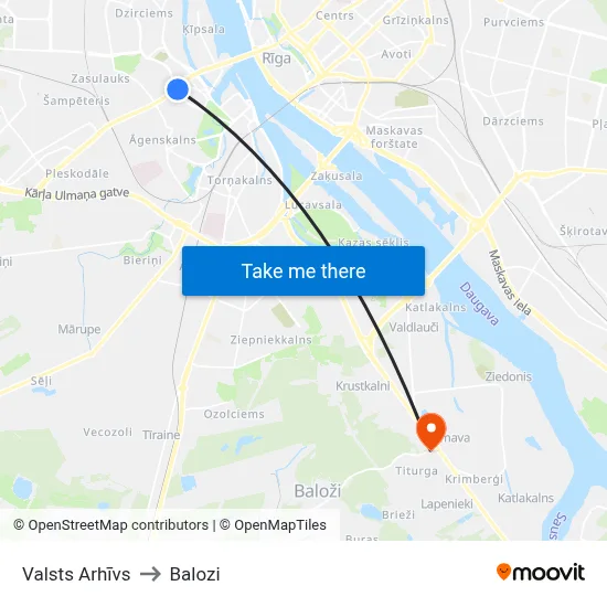 Valsts Arhīvs to Balozi map