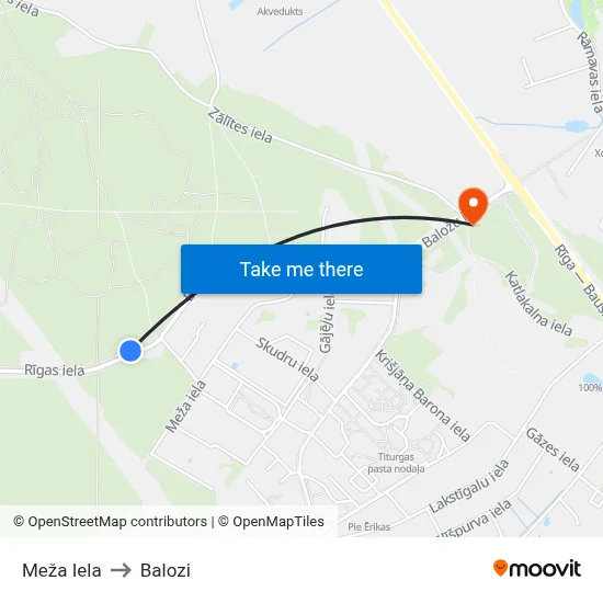 Meža Iela to Balozi map