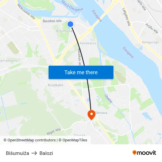 Bišumuiža to Balozi map