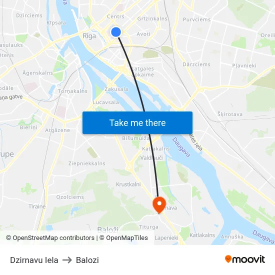 Dzirnavu Iela to Balozi map