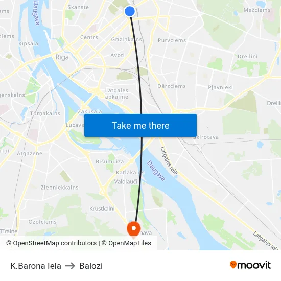 K.Barona Iela to Balozi map