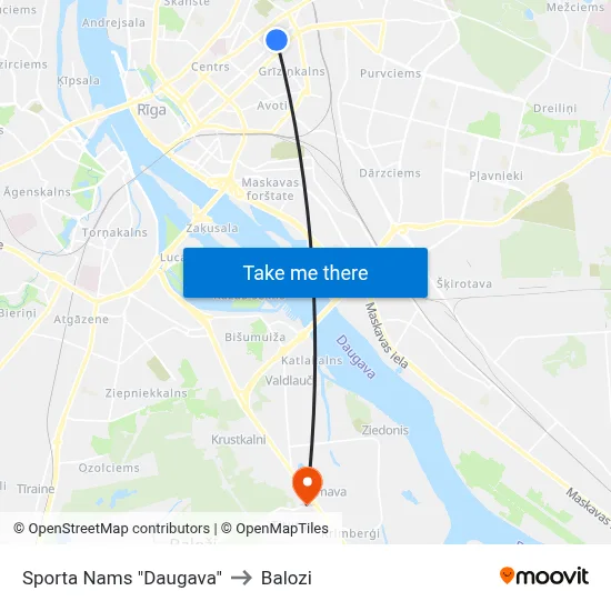 Sporta Nams "Daugava" to Balozi map