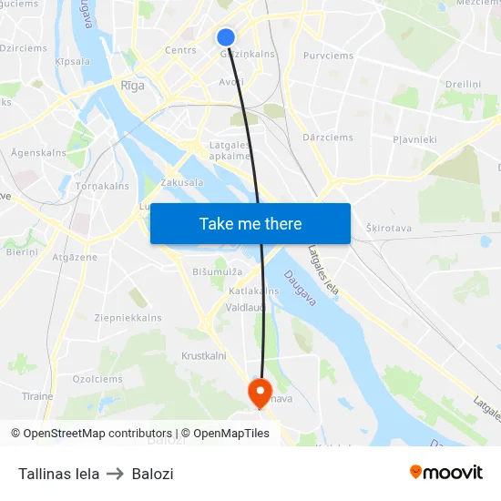 Tallinas Iela to Balozi map