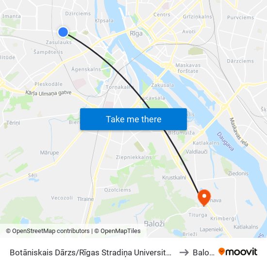 Botāniskais Dārzs/Rīgas Stradiņa Universitāte to Balozi map