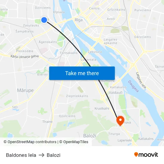 Baldones Iela to Balozi map