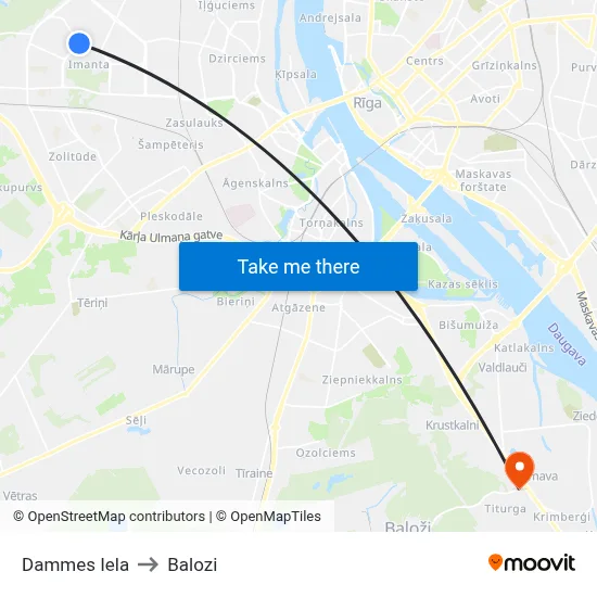 Dammes Iela to Balozi map