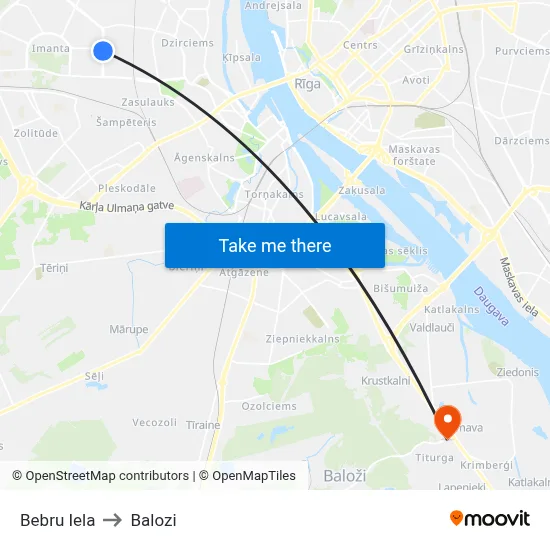 Bebru Iela to Balozi map