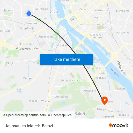 Jaunsaules Iela to Balozi map