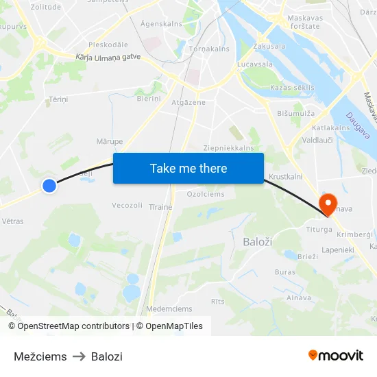 Mežciems to Balozi map
