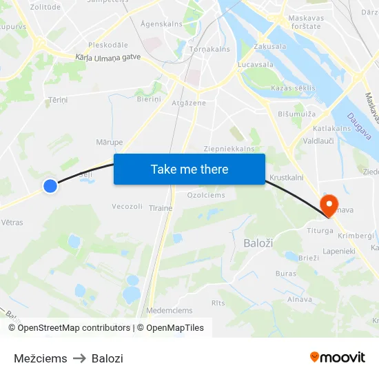 Mežciems to Balozi map