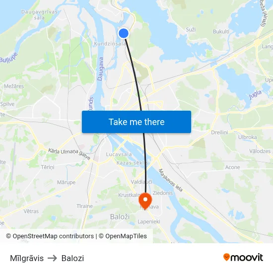 Mīlgrāvis to Balozi map